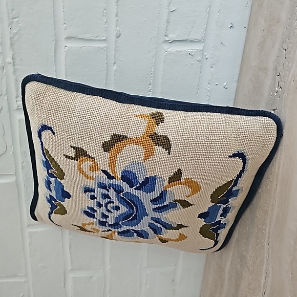Needlepoint Floral Accent Pillow - Picture 5 of 6